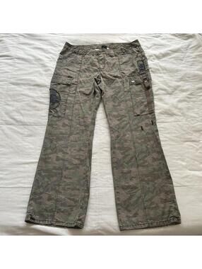 Y2K FUBU Camouflage Cargo Pants Wide Leg Utility Streetwear Grunge Size 18